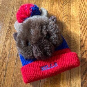 Buffalo Bills Plushie Furry Buffalo Horns Knit Realistic Designs 80s Beanie Hat